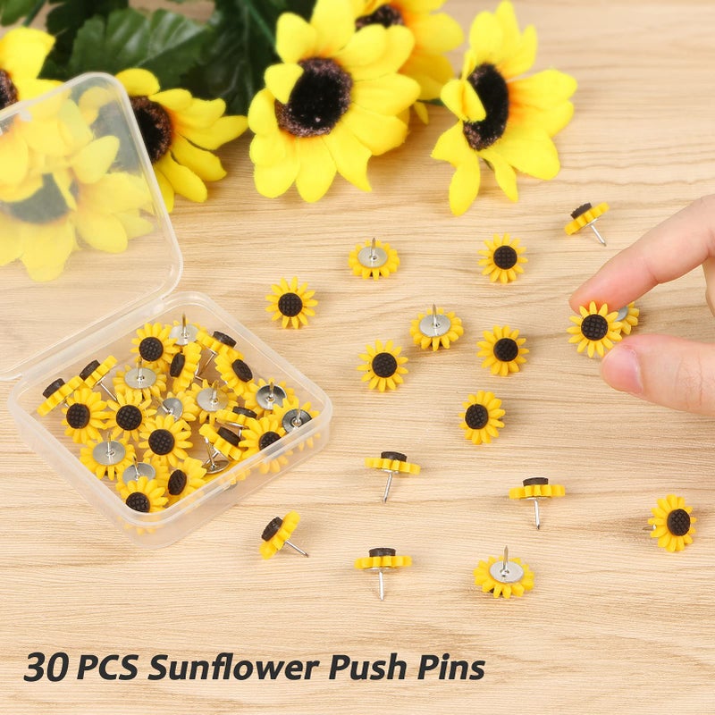 CCOZN Sunflower Push Pins, Thumb Tacks Decorative Push Pins Cork Board Pins for Bulletin Board Photos Wall Office Decorations Classroom School Supplies (30 Pcs) - Image 4